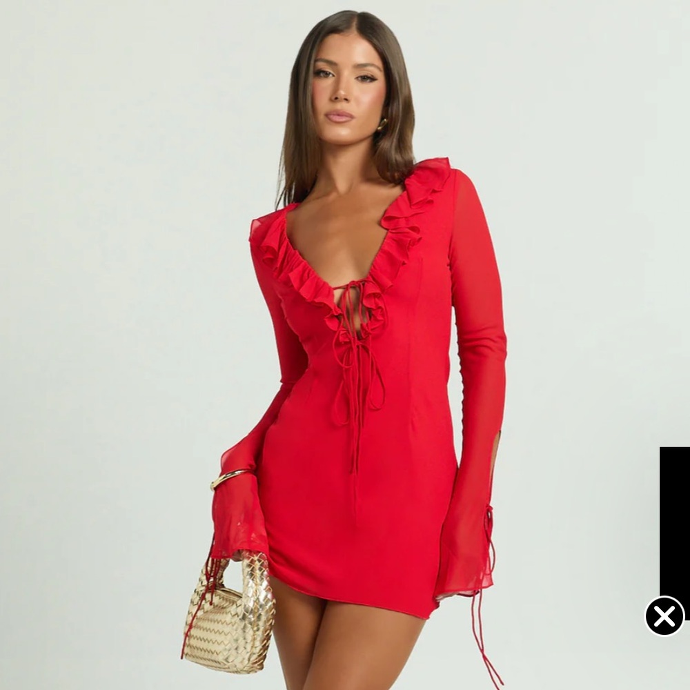 Showpo Red Ruffle Long-Sleeve Mini Dress